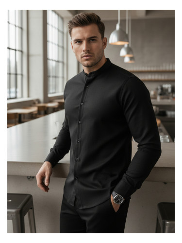 Koszula męska casualowa czarna z stójką Dstreet