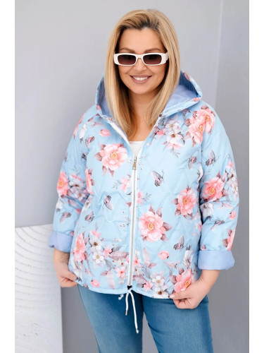 Дамско преходно яке с качулка и флорален мотив