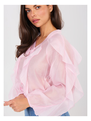 Розова шифонена блуза с волани