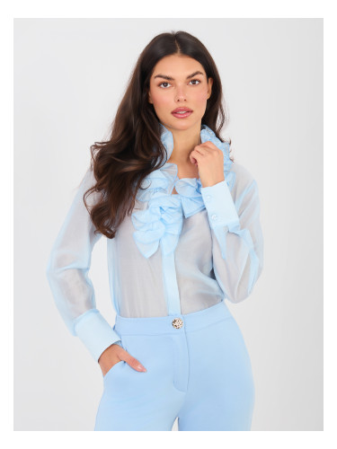 Светлосиня шифонена блуза с волани