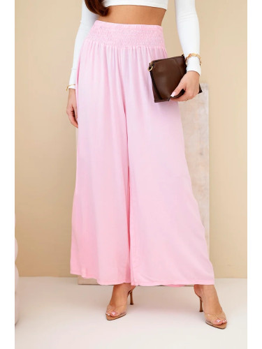 Дамски вискозен панталон палацо в светло розов цвят