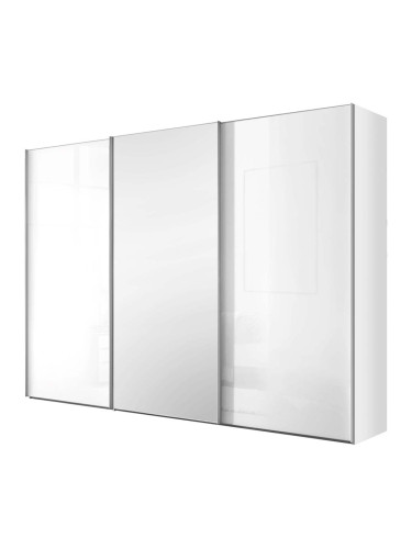 БЯЛ ТРИКРИЛ ГАРДЕРОБ ЛУМОС С ПЛЪЗГАЩИ ВРАТИ 249/68/222 СМ СЪС СРЕДНА ОГЛЕДАЛНА ВРАТА