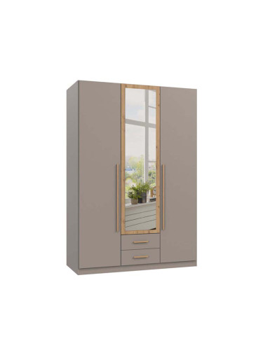 СИВ ТРИКРИЛЕН ГАРДЕРОБ МАРБУРГ С ЕДНА ОГЛЕДАЛНА ВРАТА И ДВЕ ЧЕКМЕДЖЕТА 135/58/199 СМ