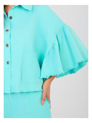 Тюркоазена парка с волани на ръкави