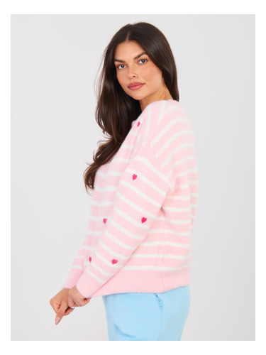 Розов раиран пуловер със сърце
