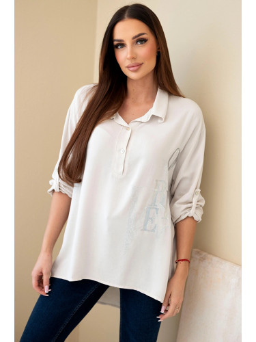 Дамска вискозна блуза с яка и щампа