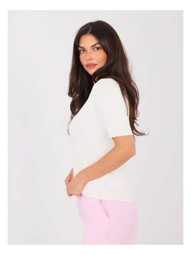 Пуловер с къс ръкав в екрю