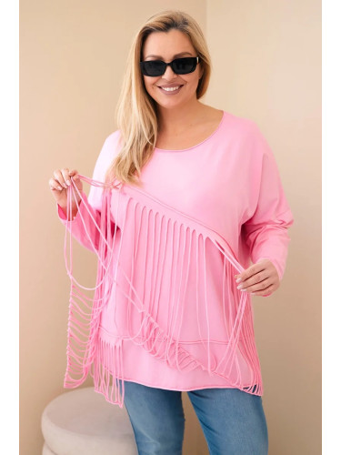 Дамска блуза с пискюли, голям размер, светло розова