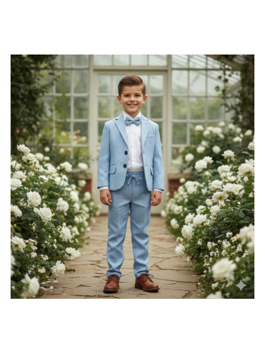 Спортно-елегантен костюм Тери за момче от 4 части в светлосиньо - риза