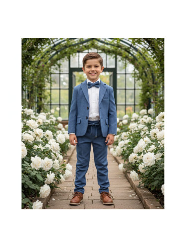 Спортно-елегантен костюм Тери за момче от 4 части в синьо - риза в бял