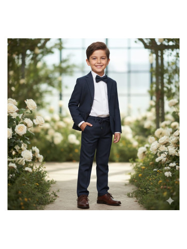 Спортно-елегантен костюм Тери за момче от 4 части в тъмносиньо -риза в