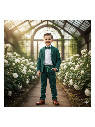 Спортно-елегантен костюм Тери за момче Зелениада от 4 части в зелено- 