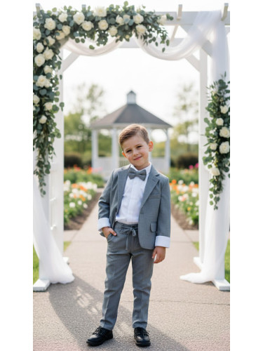 Спортно-елегантен костюм Тери за момче в светло сиво от 4 части риза в