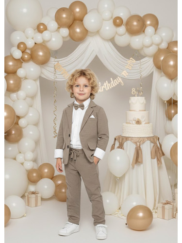 Спортно-елегантен костюм ТЕРИ за момче от 4 части в бежово - риза в бя