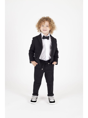 Спортно-елегантен комплект Тери за момче от 4 части в черно-риза в бял