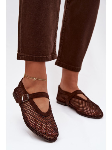 Мрежести балерини Boto с презрамка шоколад