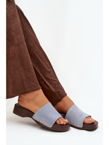 Дамски джапанки със златни капси, сини, Ferinna