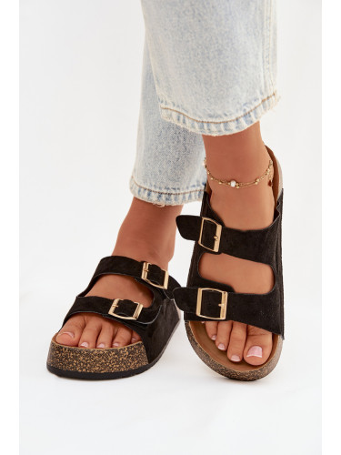 Дамски джапанки от корк на платформа с катарами