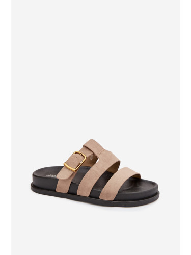 Дамски джапанки с презрамки и златна катарама