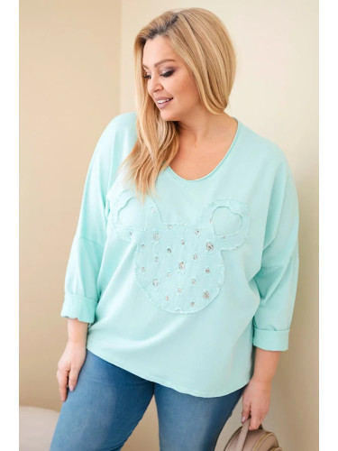 Блуза с големи размери и V-образно деколте в цвят мента