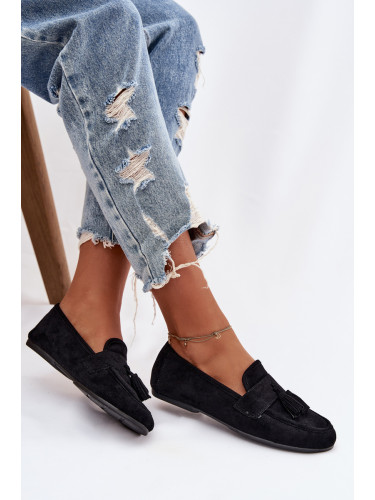 Дамски мокасини с пискюли, черни Marilisse