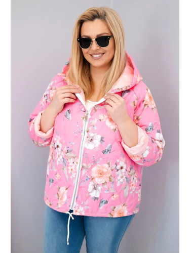 Дамско ватирано яке с качулка, флорален мотив