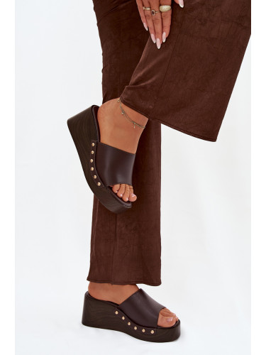 Дамски джапанки на платформа със златни капси