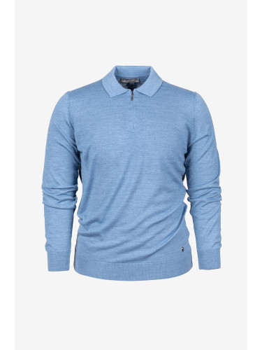 Блуза с яка и цип светло синя