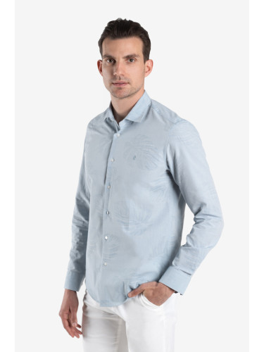 Риза слим фит синя лен1