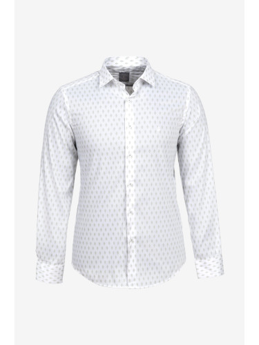 Риза slim fit бяла със зелен десен 1