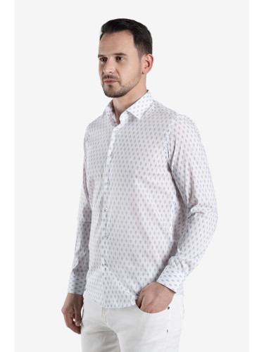 Риза slim fit бяла с десен