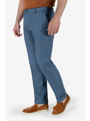Панталон лен райе синьо/кафяво
