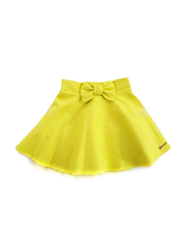 Детска кожена пола Мелания в жълто за момиче с панделка отпред