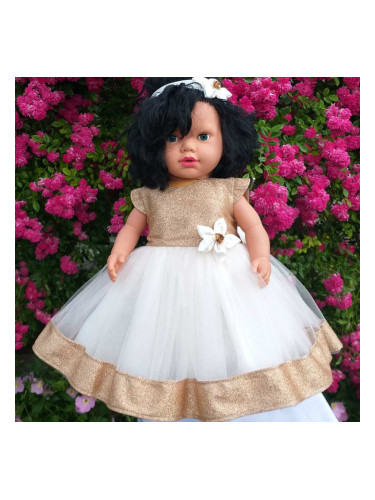 Официална детска рокля в златисто и бяло 289 ЗББ