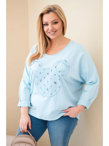 Дамска блуза с големи размери и V-образно деколте, синя