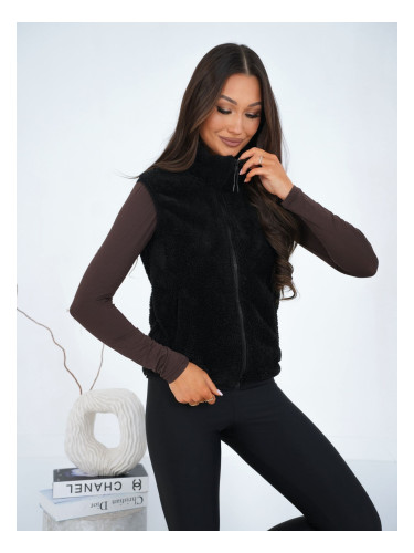 Дамски черен жилет от изкуствена кожа