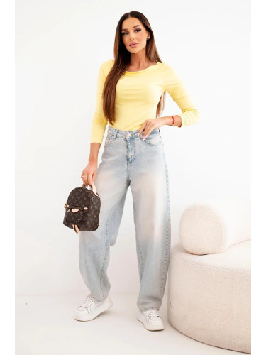 Жълта вискозна блуза с дълъг ръкав