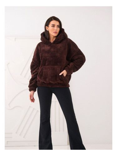 Дамски кафяв суичър с качулка