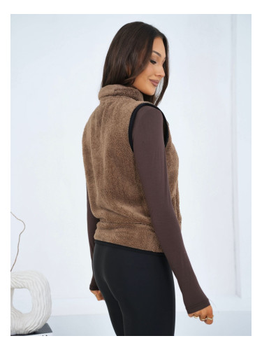 Дамски кафяв елек с поло яка