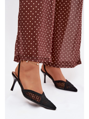 Черни плетени сандали на ток Hanelis