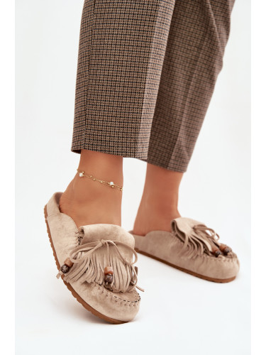 Дамски чехли тип „муле“ с ресни и мъниста