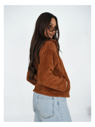 Дамски суитшърт с цип, светлокафяв