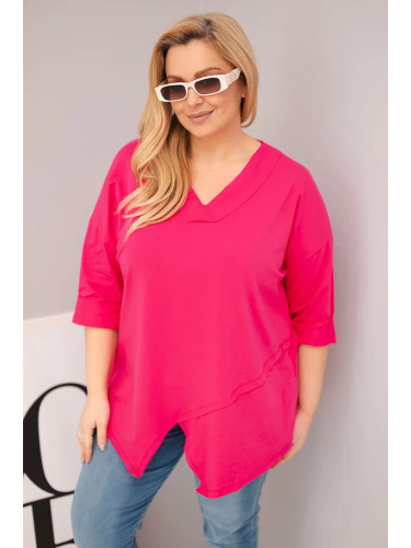 Блуза с големи размери с V-образно деколте и асиметричен подгъв