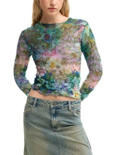 Десигуална цветна тениска с дълъг ръкав