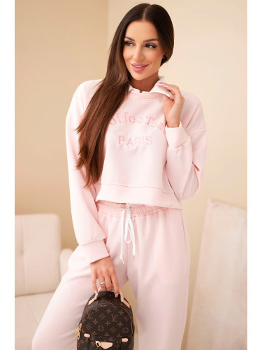 Дамски комплект Kesi с яка, пудрово розов