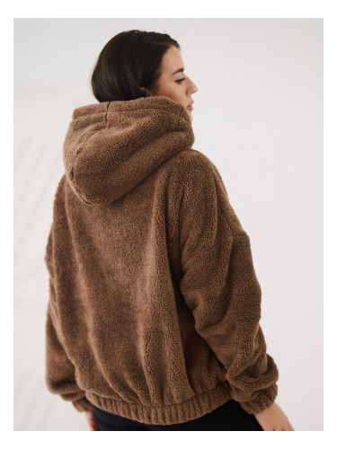 Дамски суичър с качулка, тъмнобежов