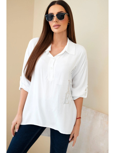 Дамска вискозна блуза с яка и кристали