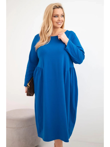 Рокля с големи размери и дълъг ръкав, синя
