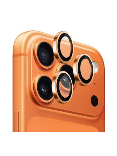 Стъклен протектор с метални рингове за задна камера MBX за Apple iPhone 17 Pro, 17 Pro Max, Оранжев