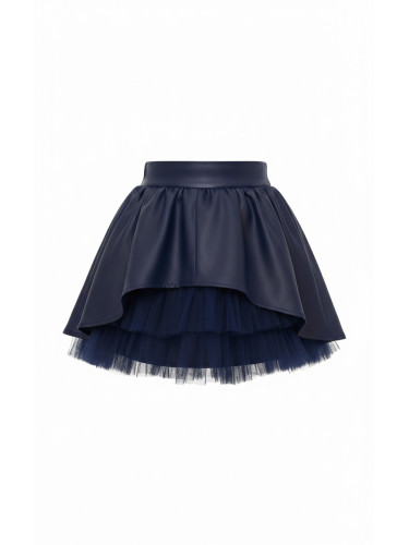 Детска кожена пола в тъмносиньо с тюл отпред за момиче Хенриета